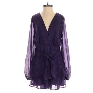 Francesca’s M Purple Shimmer Long Sleeve Wrap Romper | New With Tags